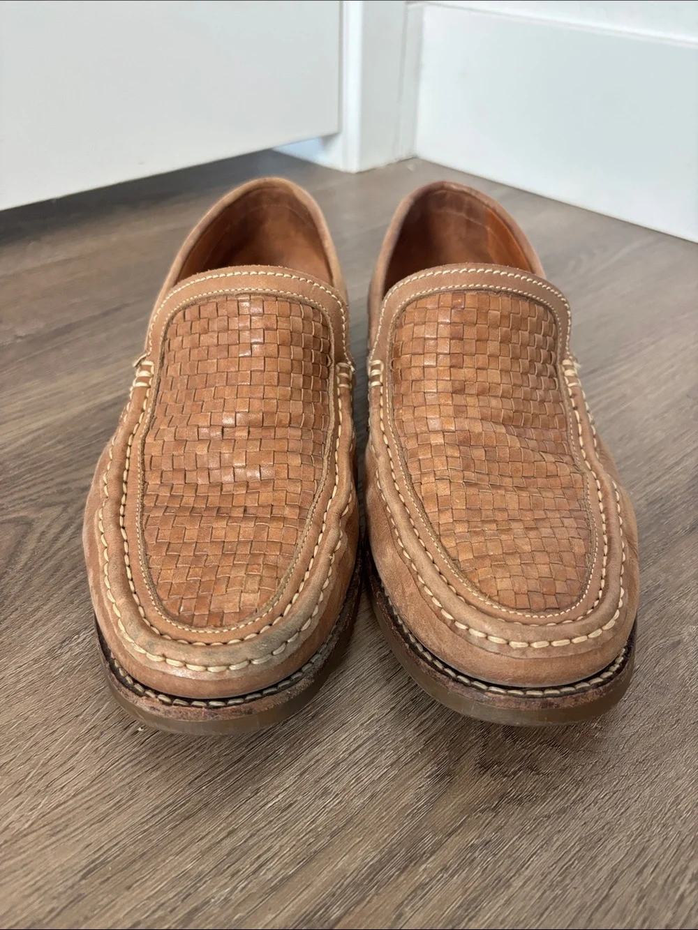 Tommy Bahama Brooks Bay Woven Brown Leather Slip On Loafer Shoes